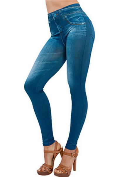 CUHAKCI Jeggings de moda Push Up Fitness mallas ajustadas para mujer pantalones vaqueros de imitación tejano sin costuras pantalones pitillo de cintura alta elásticos