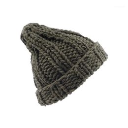 CUHAKCI hiver laine Skullies tricoté épais femme garder au chaud bonnet coton Crochet femmes couleur adulte décontracté Hat1318P