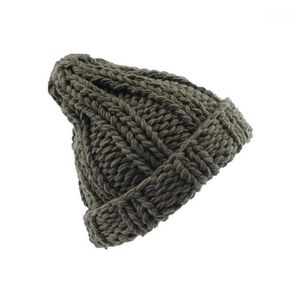 CUHAKCI hiver laine Skullies tricoté épais femme garder au chaud bonnet coton Crochet femmes couleur adulte décontracté Hat1244t