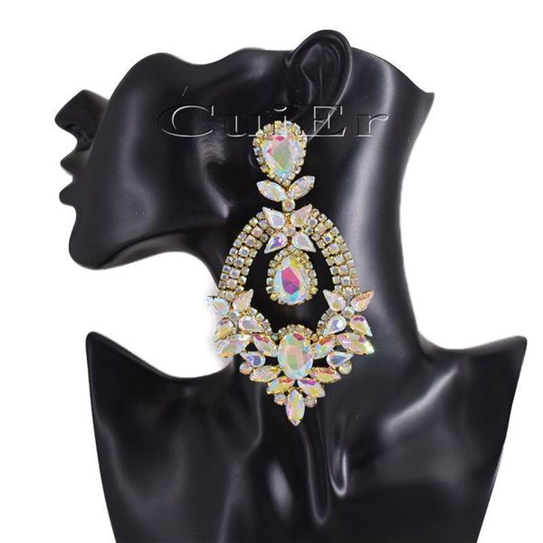 CuiEr 4 5 pendientes llamativos de cristal AB dorados, desfile de Drag Queen, joyería de moda para mujer para boda, diamantes de imitación nupciales 220720206U