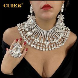 CUIER Collor ensemble de bijoux pour femmes pierres précieuses en cristal surdimensionné Drag Queen accessoires collier 240305