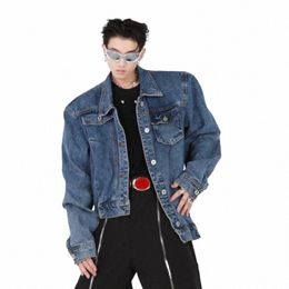 Cul et Tur Fi Tendance Courte Chaqueta Hommes Conception Irrégulière Épaulière Denim Veste Senior Punk Veste D'hiver Hommes Vêtements q3yS #