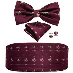 Noeuds papillon Cummerbund pour hommes Cravate rouge Dinosaur Bowtie Self Set Bordeaux Designer Tuxedo Suit Barry.Wang YF-10081
