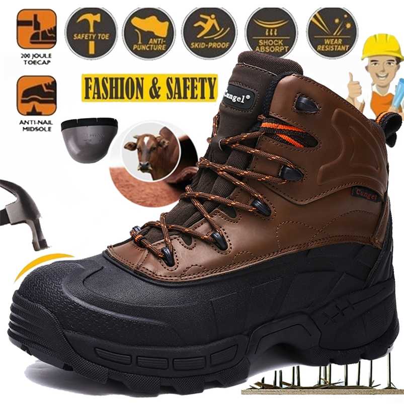 CUNGEL Mannen Winter Veiligheidsschoenen Stalen Neus Casual Schoenen Naalddichte Licht Gewicht Werk Veiligheid Sneakers Voor Mannen 211007