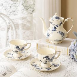 Taza y plato restaurante francés té de la tarde muebles para el hogar juego de ollas de cerámica de estilo Retro británico regalo 240130