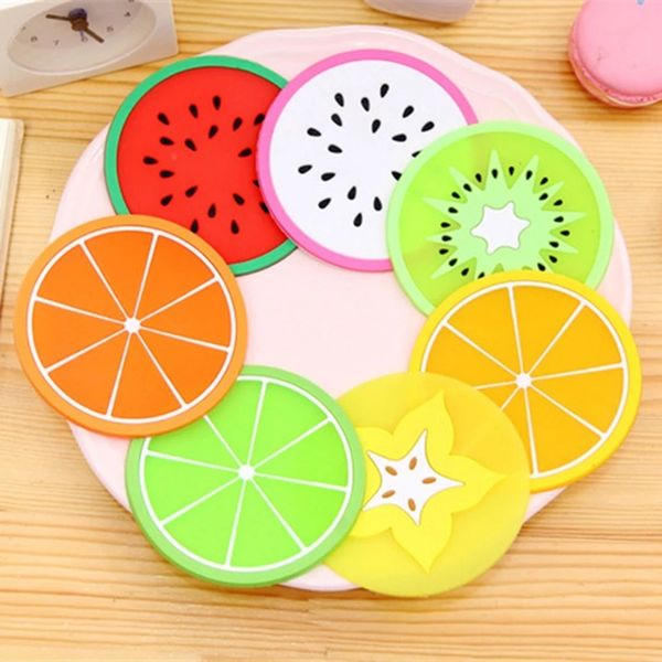 Posavasos para tazas Forma de fruta Copas de silicona Almohadilla Aislamiento antideslizante Mantel redondo Almohadillas Portavasos Vajilla 6 diseños WLL9