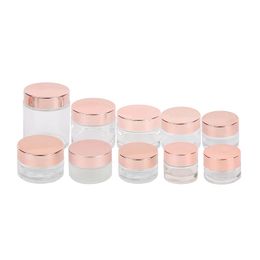 Frosted Clear Glazen Pot Crème Fles Cosmetische Container Met Rose Gouden Deksel 5G 10G 15G 20G 30G 50G 100G Verpakking Flessen