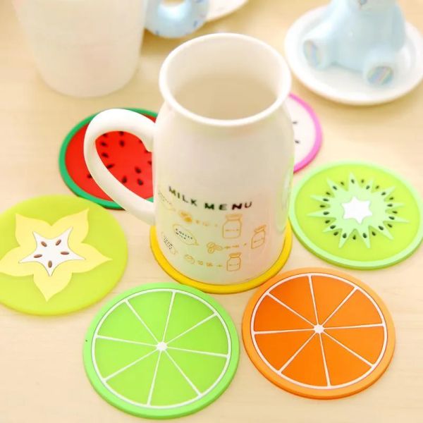 Tapis de tasse en Silicone, tampons de tasse, motif de fruits mignon promotionnel, porte-coussin de tasse ronde colorée, vaisselle de boisson épaisse, tasse de dessous de verre TH1192