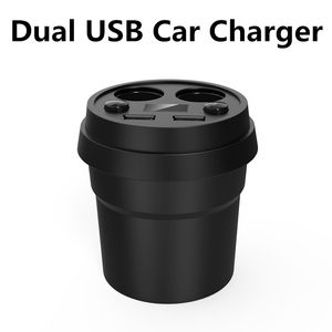 Diseño personalizado Cargador de coche en forma de taza Adaptador de corriente Enchufes dobles para encendedor de cigarrillos Puertos USB duales Pantalla LED para iPhone 7 6S Plus