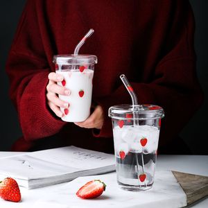 Tasse avec couvercle, tasse en verre, paille, tasse à eau pour la maison des femmes, tasse à paille portable, tasse à jus