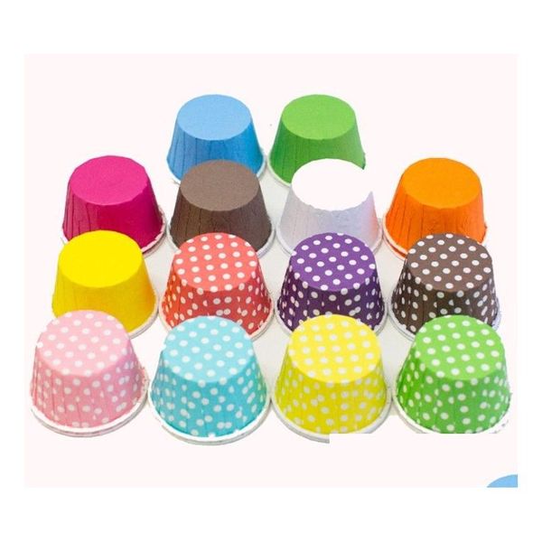 Cupcake 100 Unids / lote Colorf Dots Pure Color Mini Paper Cake Liners Muffin Cases Tazas Postre Decoración Hornear Drop Delivery Home Gard Dhxab