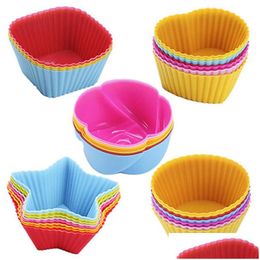 Cupcake 5 stk/partij Sile Cupcakevorm Hart Taarten Muffin Mallen Bakvormen Non-stick Hittebestendig Herbruikbaar Keuken Koken Maker Diy Cake D Dhcad