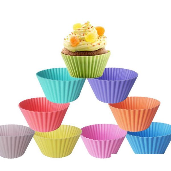 Cupcake 7 cm de diámetro Moldes para hornear en forma redonda Sile Taza antiadherente Diy Home Bakery Muffin Mods Drop Delivery Jardín Cocina Comedor Ba Dhpty