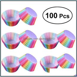 Utensilios para hornear cupcakes Cocina Comedor Bar Hogar Jardín 100 piezas Vasos de papel Rainbow Liner Muffin Cases Cup Cake Topper Baki Dhyec