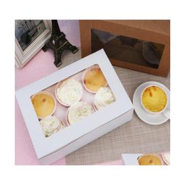 Cupcake brooddoos kraft papieren bakkerij cake container met inzetscherm raam dessert opbergdozen feest cadeau casus drop levering h dhgiy