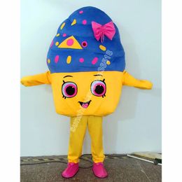 Costume de mascotte de dessin animé Cupcake, personnage de thème de dessin animé de haute qualité, taille adulte, tenue fantaisie de fête d'anniversaire de noël