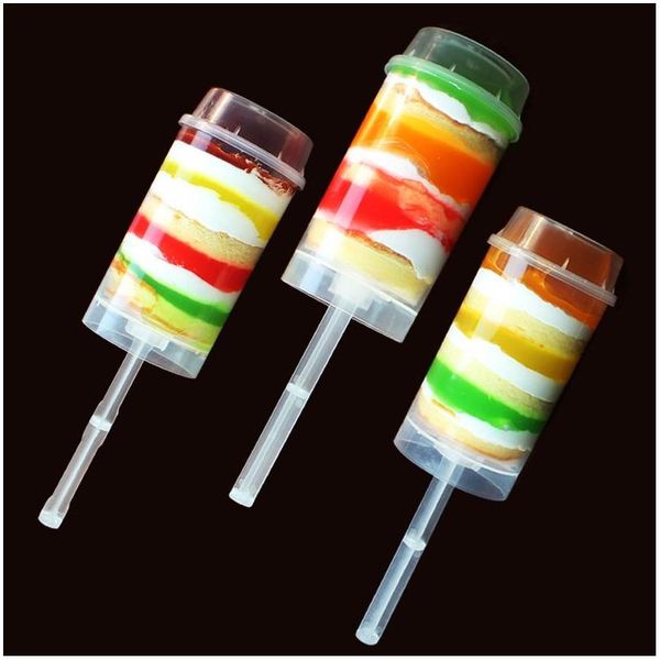 Cupcake Push Up Pop Contenedores Plástico de grado alimenticio Empuja Pops Cake Container Tapa para decoraciones de fiesta Herramienta de forma redonda Bh1957 Cy Dr Dh1Tx