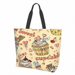 Cupcakes de café et de sucettes Sacs fourre-tout pour femmes Sacs d'épicerie réutilisables Grands sacs de magasin 69bI #