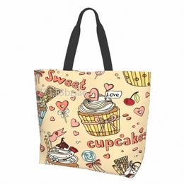 Cupcakes Koffie En Lollipops Tote Bags Voor Vrouwen Herbruikbare Boodschappentassen Grote Winkeltassen R9CU #