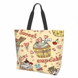 Cupcakes de café y piruletas bolsas para mujeres bolsas de supermercado reutilizables 48ri#