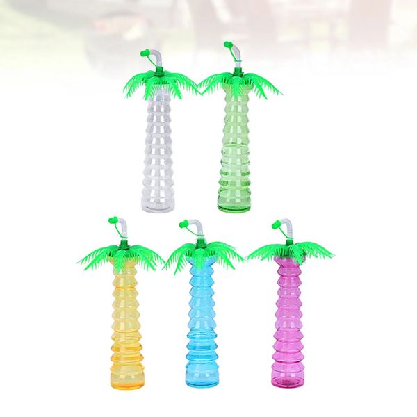 Coupes Coupe Arbre Fête Palm Yard Bouteille Hawaïenne Tumbler Couvercles Pailles Luau Forme Boire Sippy Paille Tiki Verres Fournitures 240103