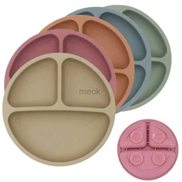 Tasses, plats, ustensiles 2024New bébé sûr Silicone Suker plaque dessin animé enfants plats alimentation enfant en bas âge formation vaisselle rétro enfants sourire visage plaque 240329