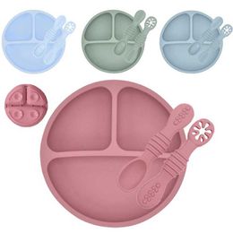 Tasses plats ustensiles 3 morceaux de bébé sécurité de sécurité silicone assiette de repas à l'apprentissage cuillère ensemble pour alimenter