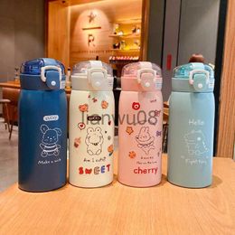 Kopjes Borden Gebruiksvoorwerpen 350 ml 500 ml Leuke waterfles Thermosbeker Kawaii Cartoon Thermosflessen met rietje en stickers Kid roestvrijstalen thermische mok x0904