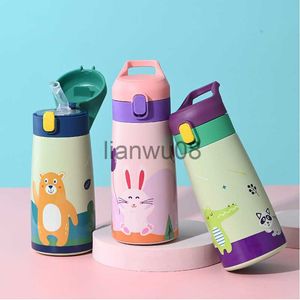 Tasses Plats Ustensiles 350 ml 500 ml Enfants Thermos Tasse Double Bouteille d'eau en acier inoxydable Thermique Dessin animé Bouteille d'eau Bouteille d'eau Tumbler pour enfants x0904