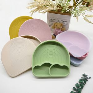 Tazas Platos Utensilios 3 piezas Bebé nacido Silicona suave Lechón Tazón Plato Cuchara Tenedor Juegos Un arco iris gratis bebe platos utensilios bebé cosas 230403