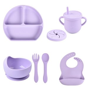 Tasses Vaisselles Ustensiles 4/5/7PCS Doux Silicone Bébé Nourrir Plats Ventouse Bol Assiette Tasse Bavoirs Cuillère Fourchette Ensembles Antidérapant Enfants Vaisselle Sans BPA 230530