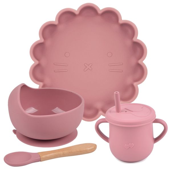 Tasses Vaisselle Ustensiles 4Pcs Design Bébé Assiette En Silicone Tasse Bol Cuillère Ensemble Sans Bpa Pliant Portable Vaisselle D'alimentation pour Enfants 221020