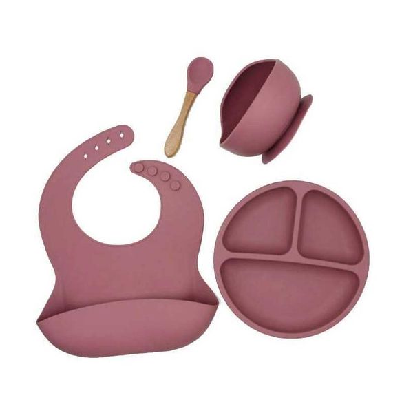 Tazas Platos Utensilios 4 Unids / set Baby Sile Vajilla Babero Impermeable Plato de Cena Sucker Bowl Cuchara 210903 Drop Delivery Kids Materni Dhvml