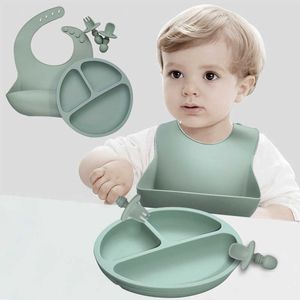 Tasses Vaisselle Ustensiles 4PCS / Set Nouveau-né Portable Enfants Vaisselle Étanche Bébé Bavoirs Sans BPA Plaque D'alimentation Pour Aliments Spork À Manger Appareil AA230413