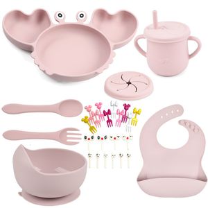 Tasses Vaisselle Ustensiles 6PCS Set Bébé Silicone Sucker Drinkware Assiette Vaisselle Enfants Bol Cuillère Fourchette Bavoir Alimentation Set pour Enfant Stuff Accessoires 230628