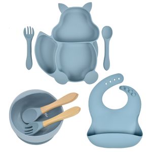 Cups Dishes Utensils 7PCSSet Baby Silicone Plate With Sucker Food Grade Toddler Feeding Tableware Kitchen Portable Dinner Plates Bowls Bib Set 221122