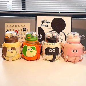 Kopjes Gerechten Gebruiksvoorwerpen 900ml Kawaii Thermische Waterfles Roestvrijstalen Thermofles Met Rietje Leuke Cartoon Kid Cup Tumbler Kunststof Thermoskan x0904