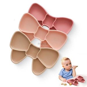 Tasses Vaisselle Ustensiles Bébé Sans BPA Silicone Alimentation Plaque De Formation Assiette À Manger En Silicone Bowknot Bol Enfants Dessin Animé Petit Arc Vaisselle Nouveau-Né 240329