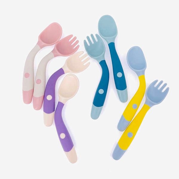 Tazas, platos, utensilios, juego de tenedor y cuchara para niños y bebés, juego de tenedor y cuchara de silicona suave y flexible, vajilla para entrenamiento de niños pequeños, cubiertos para alimentación, utensilio AA230413