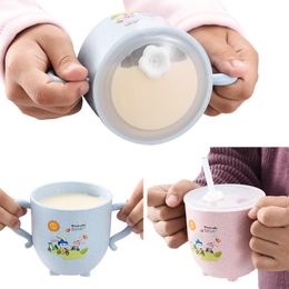 Tazas Platos Utensilios Bebé aprendizaje taza de agua con doble asa y tapa biberón a prueba de fugas pajitas niños entrenamiento 221208