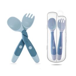 Cups Derees Uitrustings Baby Sile Lepel Set Auxiliary Food Toddler Leer training te eten Bendable Soft Fork Infant Children Tabree Dro Othm5