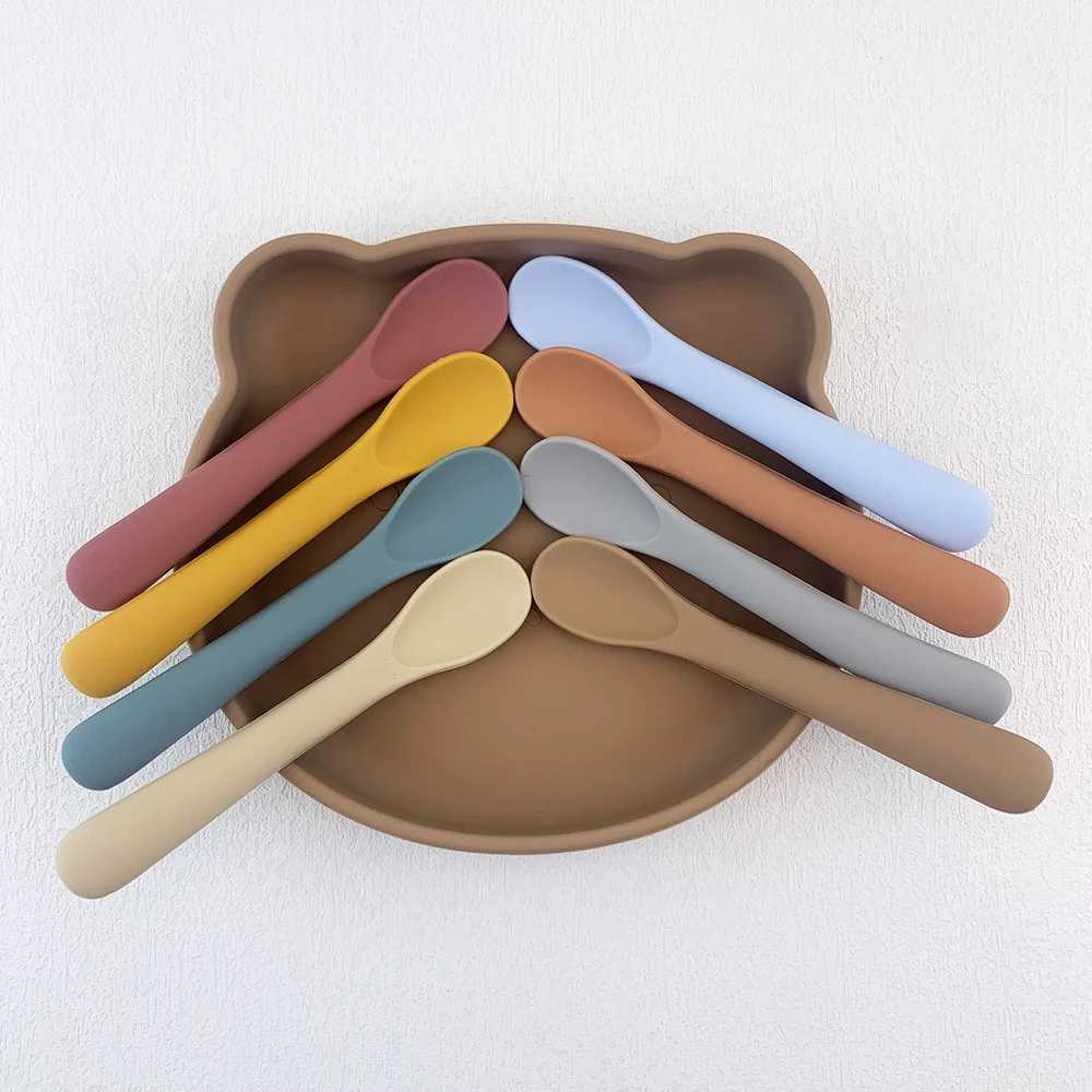 Cups Dishes Utensils Baby soft silicone spoon food grade silicone childrens supplementary feeding training spoon long handled silicone feeding spoonL2405
