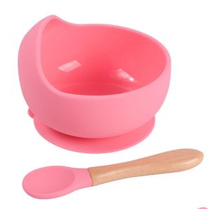 Tasses Vaisselle Ustensiles Vaisselle pour bébé Set de qualité alimentaire Sile Bol pour enfants Cuillère Formation alimentaire Supplémentaire maternelle et infantile Fe Dhlj0