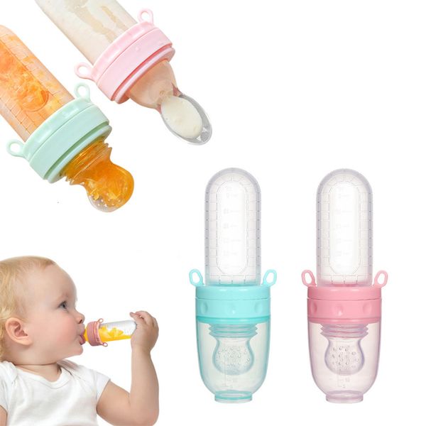 Tasses Plats Ustensiles né Distributeur de nourriture avec cuillère Grignoteuse en silicone Sucette Mangeoire à fruits Biberon pour bébé Distributeur de distribution à presser pour bébé 221119