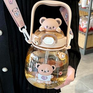 Tazas Platos Utensilios Dibujos animados Kawaii Botella de agua Gran capacidad Taza de paja Jugo a prueba de fugas Leche Burbuja Té Bebida Botella Oso Taza para niñas Niños 230625