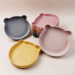 Tasses Vaisselle Ustensiles Assiette à dîner pour enfants Vaisselle Vaisselle en silicone de qualité alimentaire non toxique et insipide Vaisselle à ventouse ours de dessin animé 240329