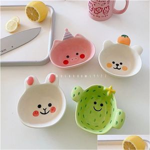 Cups Derees Uitrusting Suchy Piggy Matte 4 Cartoon Keramische Dip Bowl Koreaanse stijl Rabbit Saus Dish Baby Food Supplement 240320 Drop Deliv Otugv