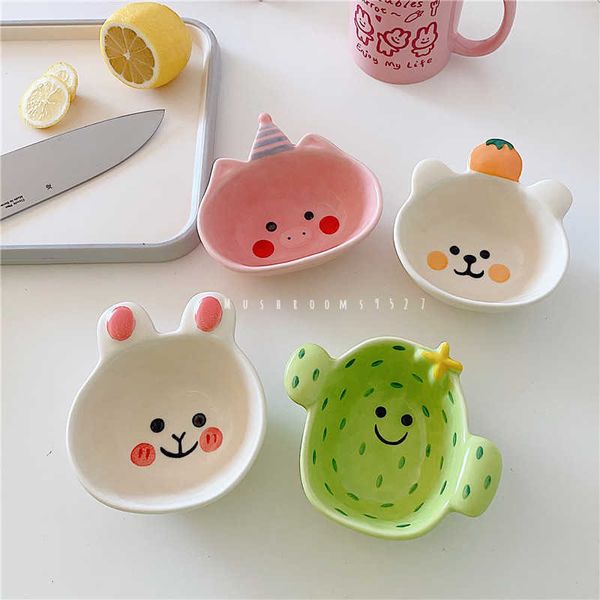 Tazas Platos Utensilios Cute Piglet Matte 4 Cartoon Ceramic Dip Bowl Korean Rabbit Sauce Baby Food Supplement