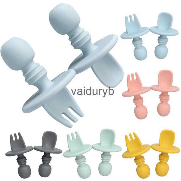 Tasses Vaisselle Ustensiles De Qualité Alimentaire Infantile Mini Vaisselle En Silicone Ensemble Bébé Doux Cuisine Accession Fourchette Cuillère Enfants Portable Couleur Unie Cuillère À Thé