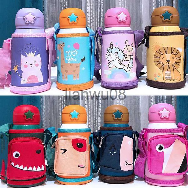 Tazas Platos Utensilios Diversión Animales Niños Termo Taza con paja Acero inoxidable Dobble Frascos de vacío Niños Lindo Botella de agua térmica TumblerThermocup x0904